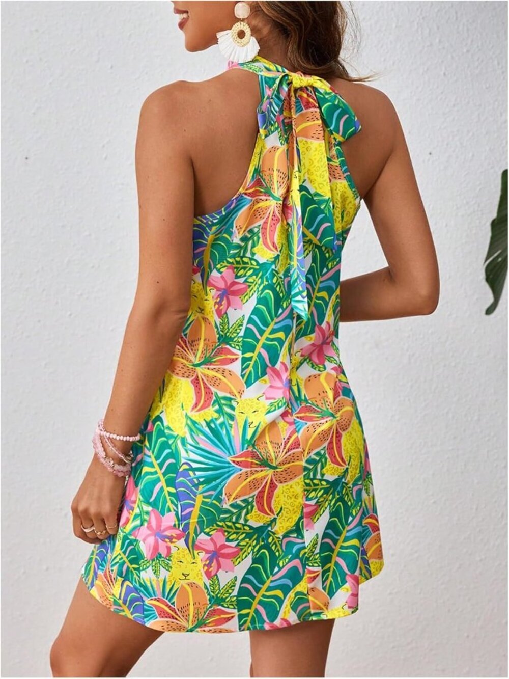 Women's Multi Floral Print Short Dress Sleeveless Halter Neck A Line Sundress - Picture 2 of 6